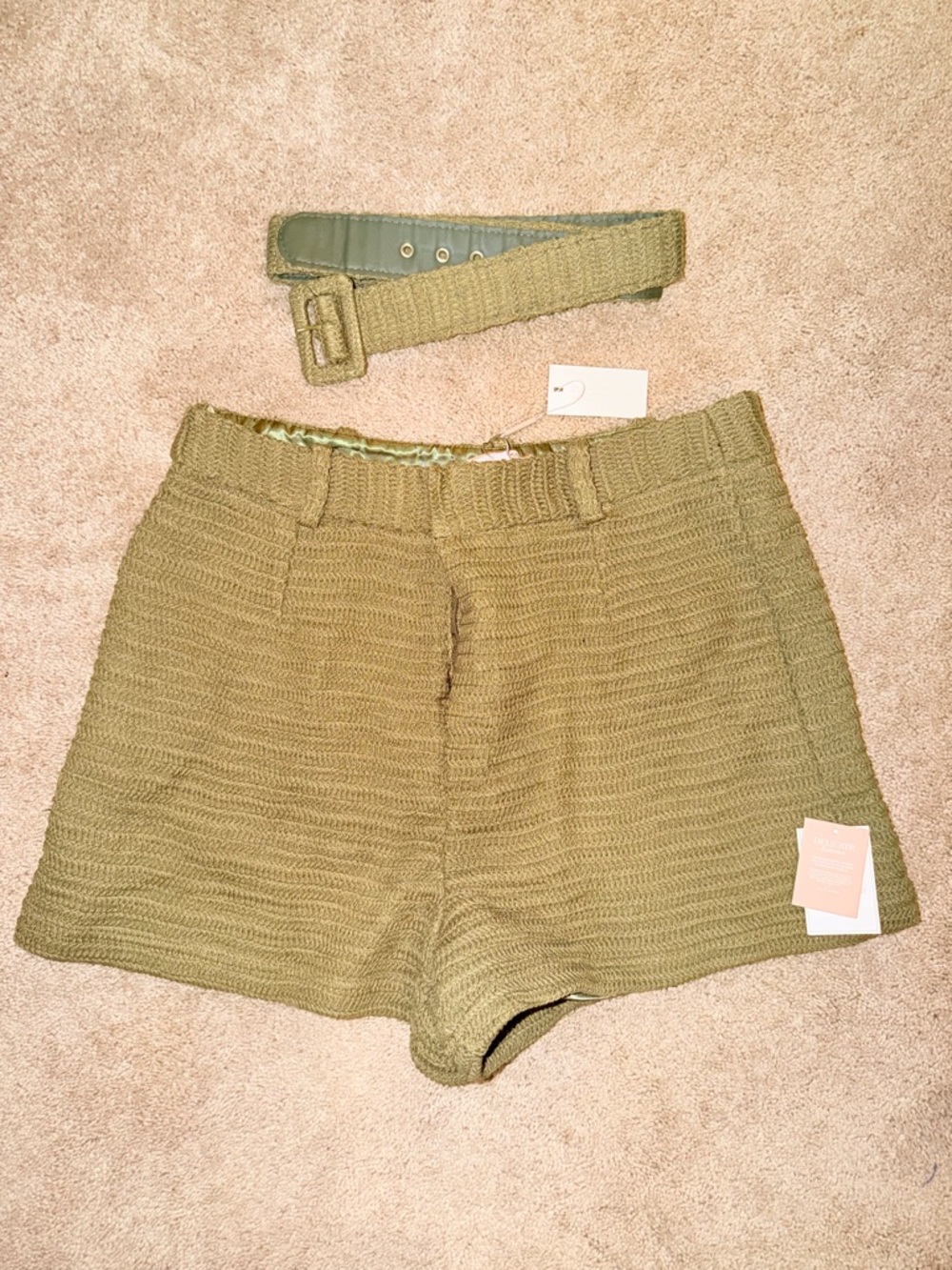 JLUXLABEL Olive Knit High-Waist Shorts with Matching Belt